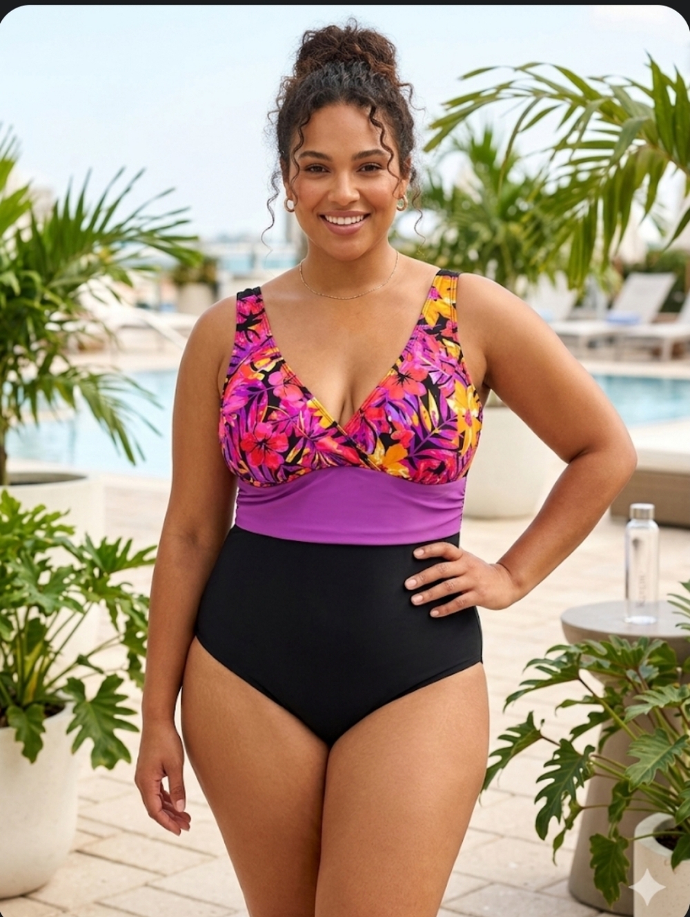 NWOT Tropical Escape Purple Floral One-Piece Swimsuit Size 22W